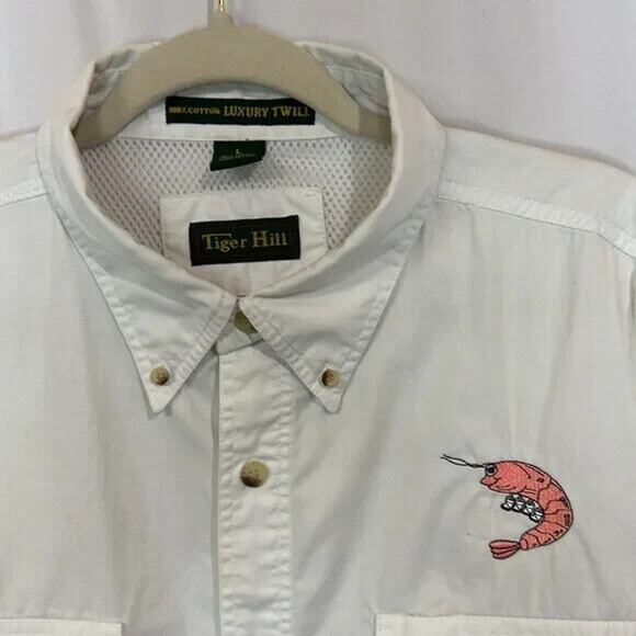 Tiger Hill Men’s Button Down With Shrimp Embroidered Sz L - Picture 2 of 4